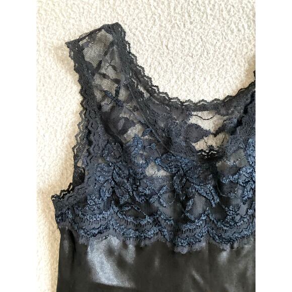 Vintage Cine Star Tank Top Small Satin Lace Round Neck Black Slip Cami Goth Y2K - Picture 2 of 14
